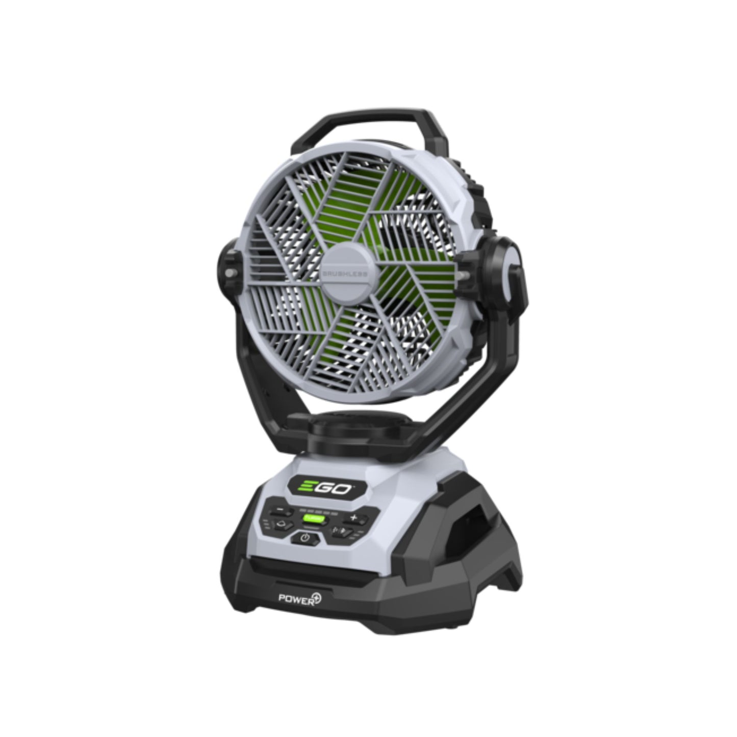 Portable fan with visible brand logo on a white background