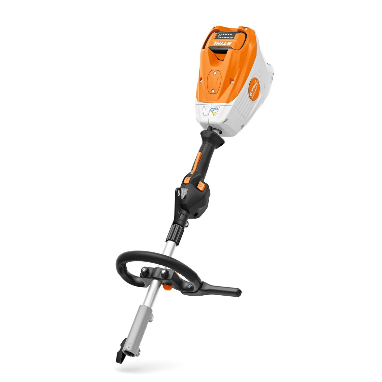 Garden Machinery tool head with orange and black design on a white background