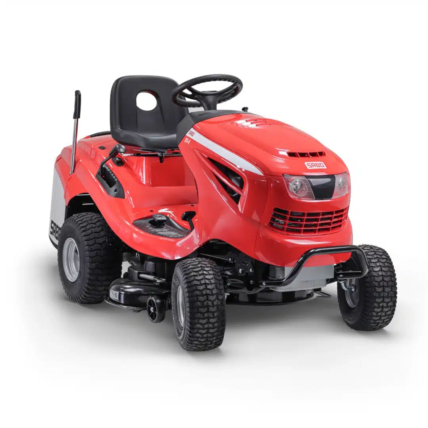 Sabo 93-H ride on mower in red with black seat and trims