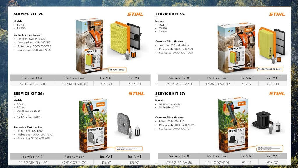 stihl service kits 32, 35, 36, 37 for stihl petrol hand held garden machinery