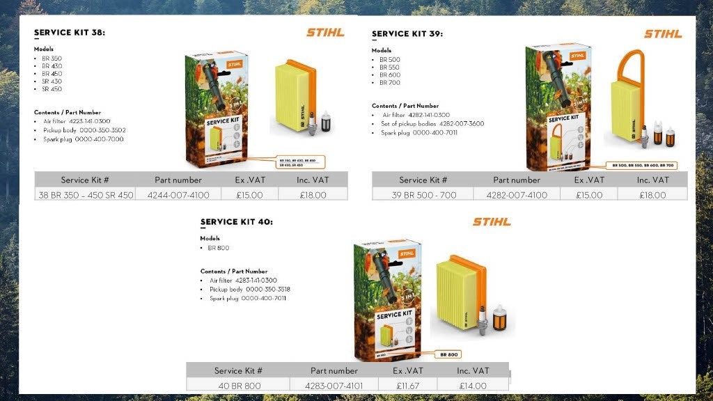 stihl service kits 38, 39, 40 for stihl petrol hand held garden machinery