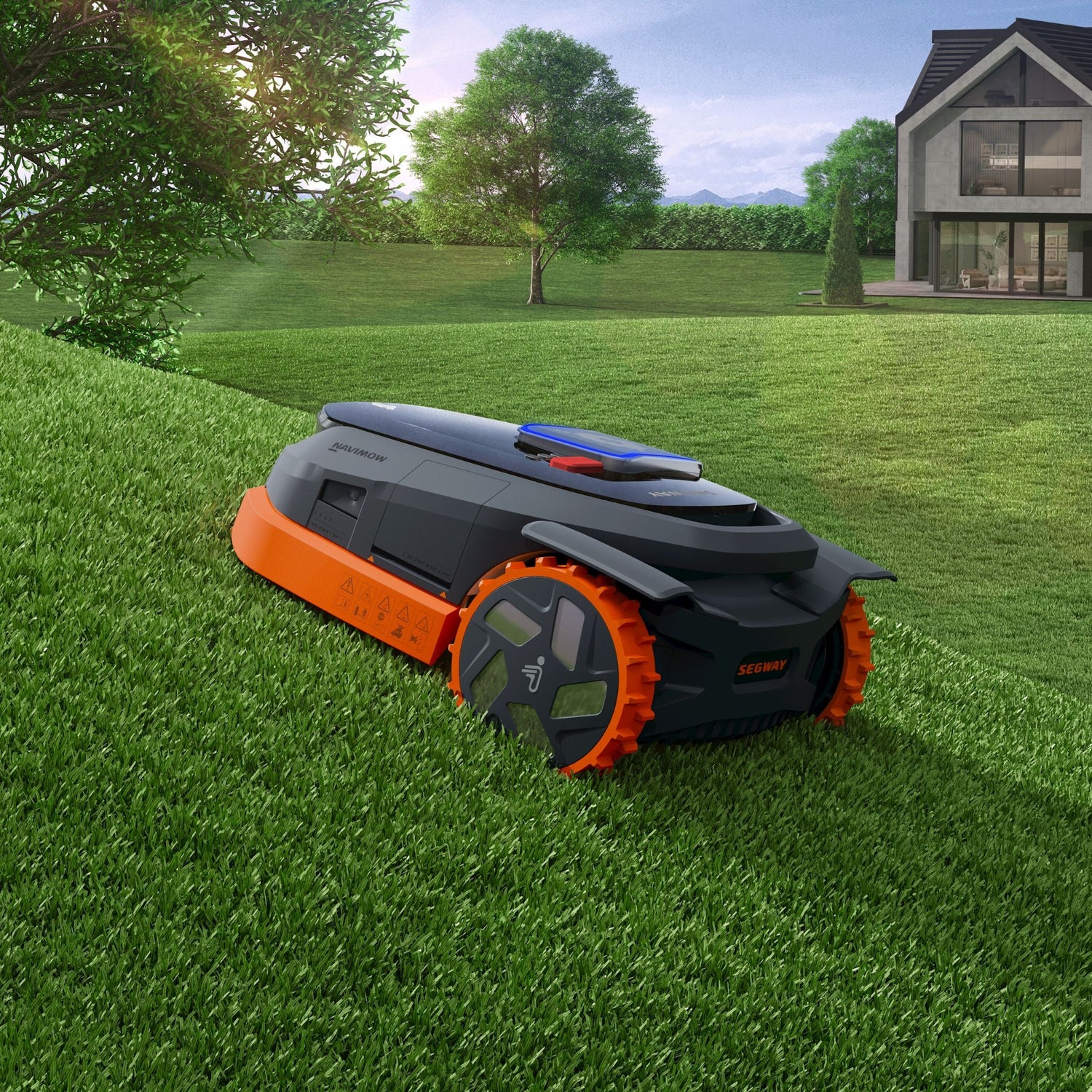 robotic lawnmower mowing steep slope