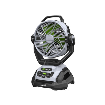 Portable fan with visible brand logo on a white background