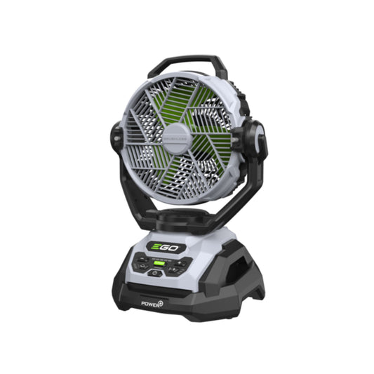 Portable fan with visible brand logo on a white background