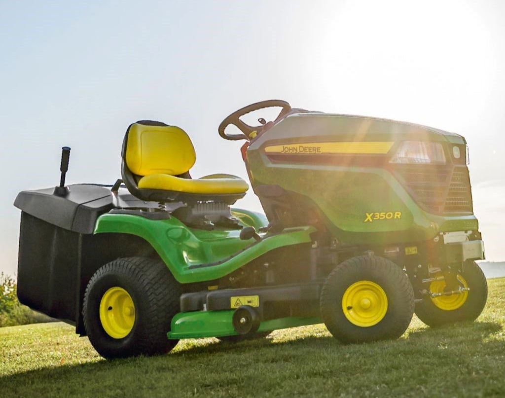 John Deere X350R ride on lawn mower side view