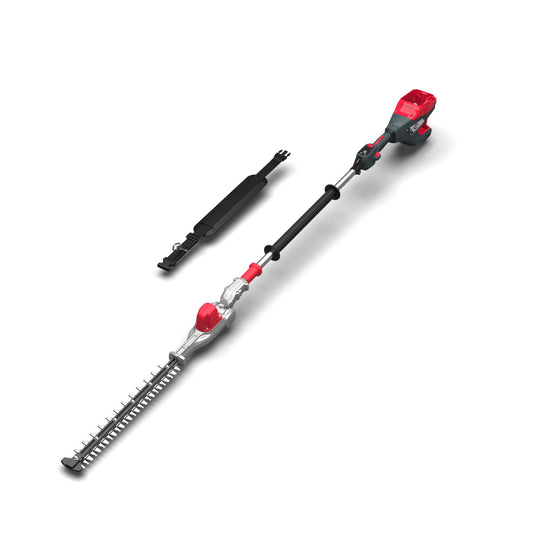 long reach hedge trimmer with red accents on a white background