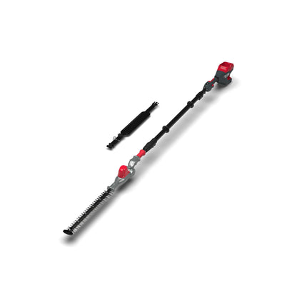 Two telescopic hedge trimmers on a white background