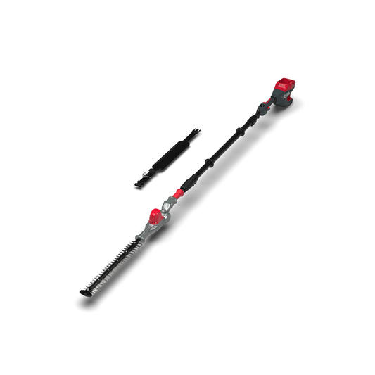 Two telescopic hedge trimmers on a white background