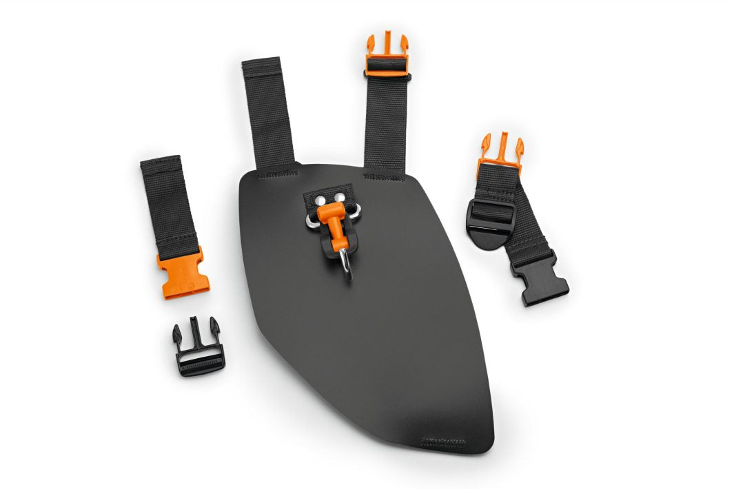 Black and orange tool belt with straps on a white background