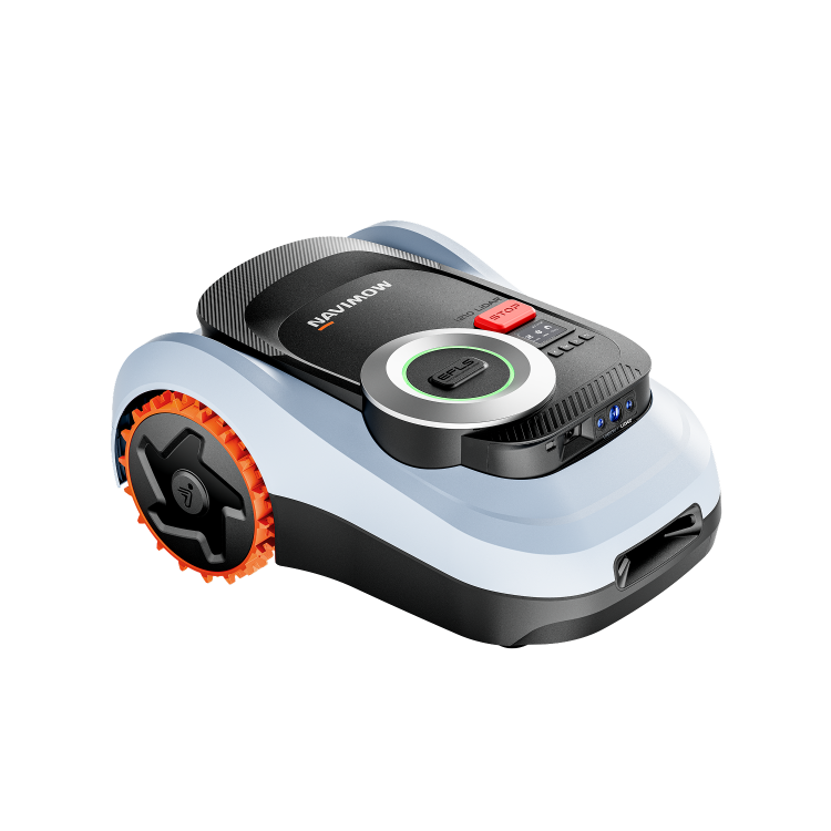 Robotic lawn mower on a white background