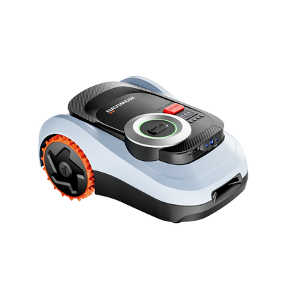 Robotic lawn mower on a white background