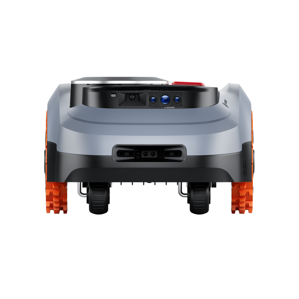 Robotic lawn mower on a white background