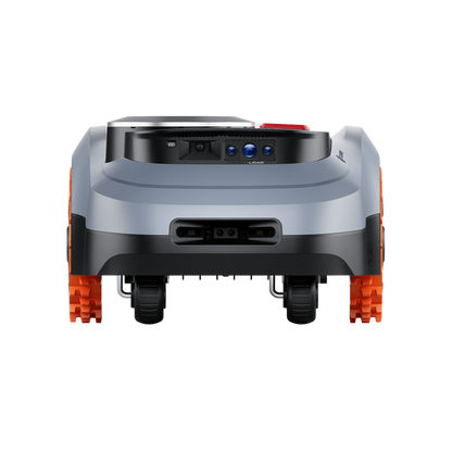 Robotic lawn mower on a white background
